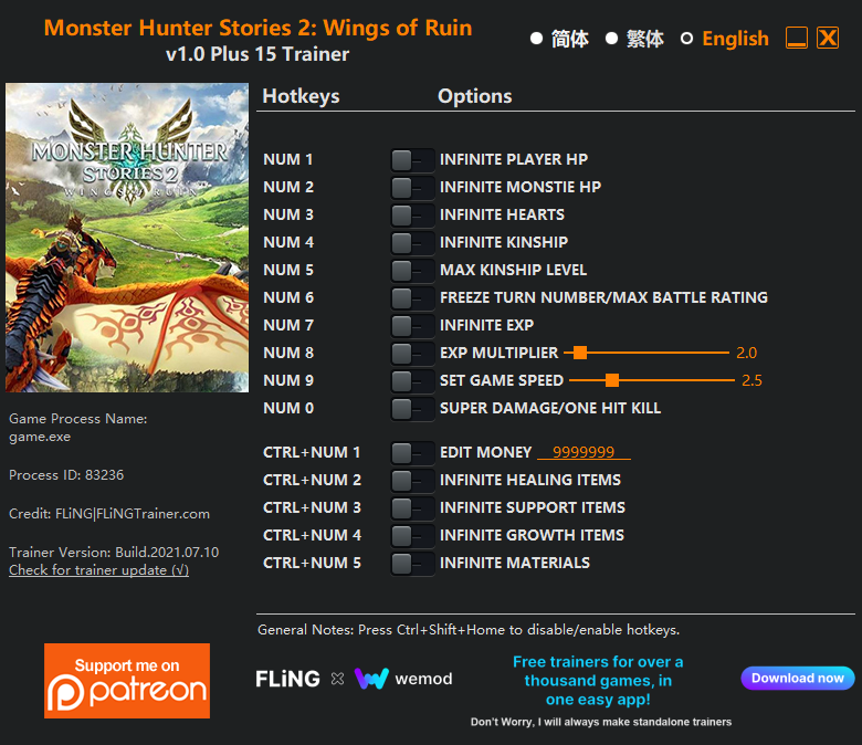 Monster Hunter Stories 2: Wings of Ruin Trainer +15