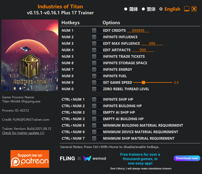 Industries of Titan v0.16.1 Trainer +17