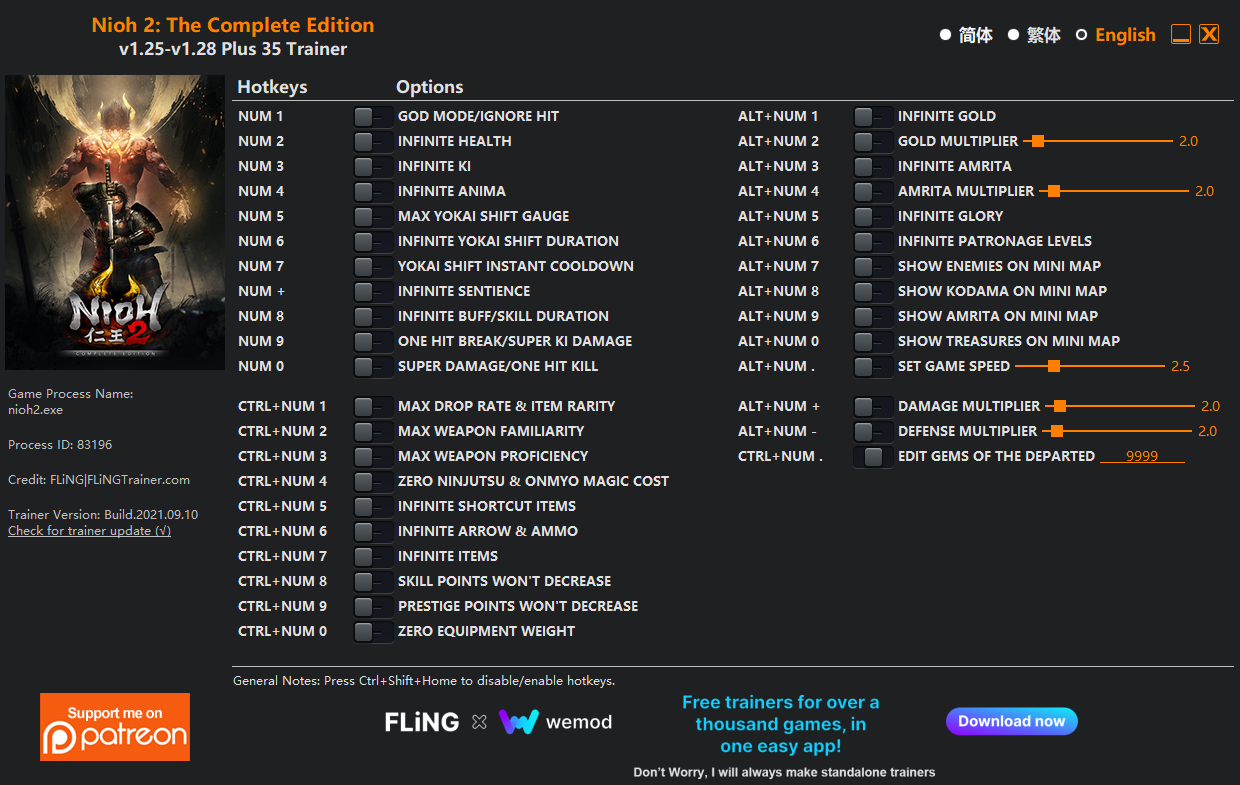 Nioh 2 - The Complete Edition v1.28 Trainer +35