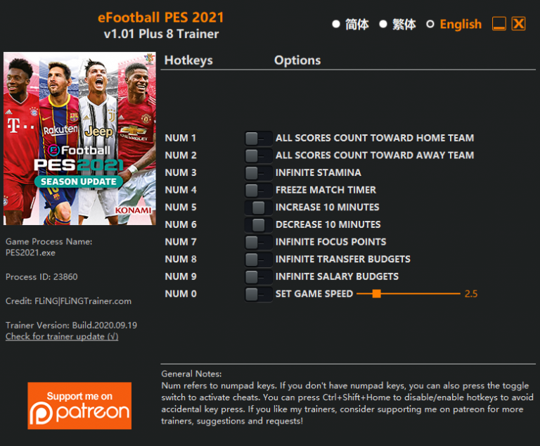 eFootball PES 2021 v1.01 Trainer +8