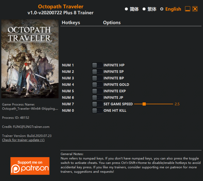 Octopath Traveler Trainer +8