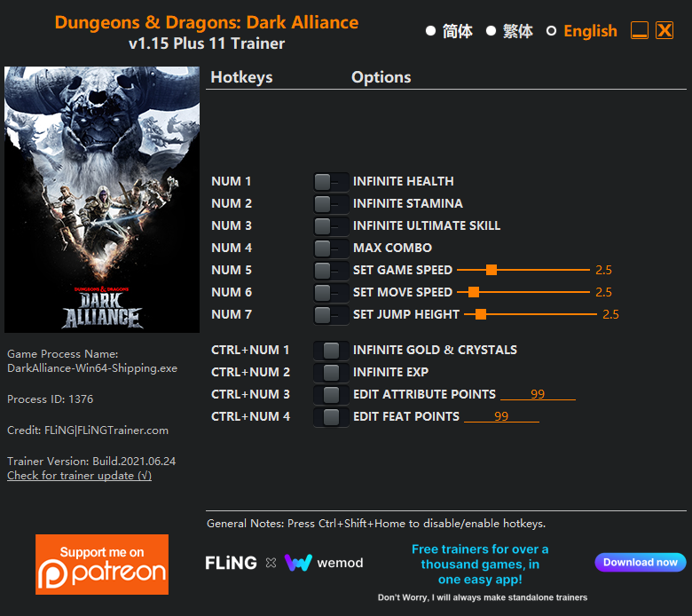 Dungeons and Dragons: Dark Alliance v1.15 Trainer +11