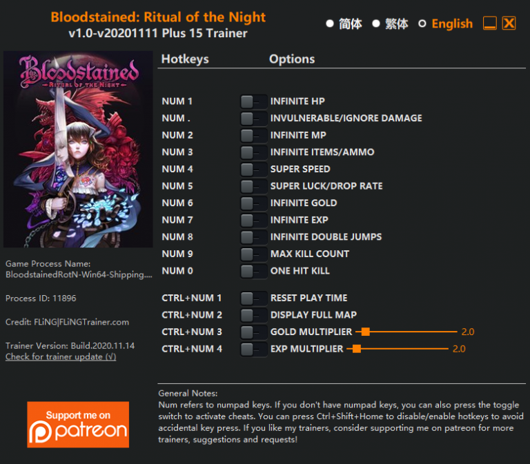 Bloodstained: Ritual of the Night v11.11.2020 Trainer +6