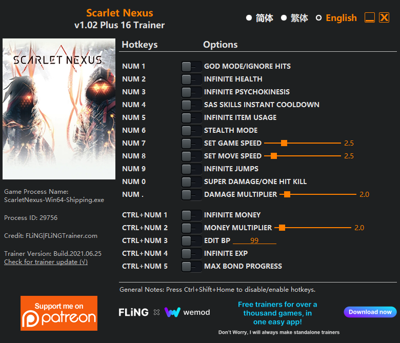 SCARLET NEXUS v1.02 Trainer +16