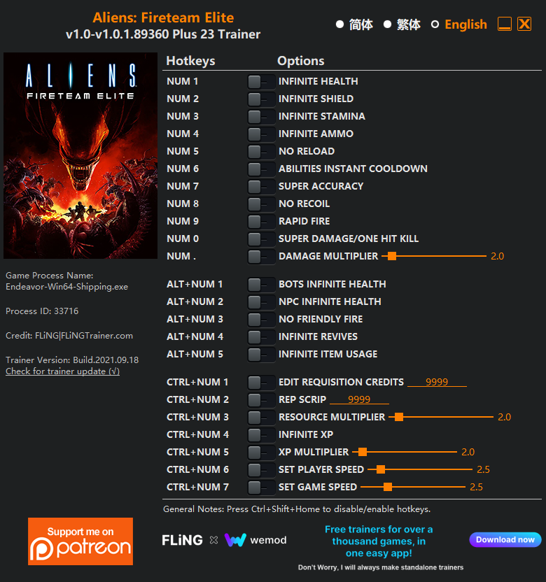 Aliens: Fireteam Elite v1.0.1.89360 Trainer +23