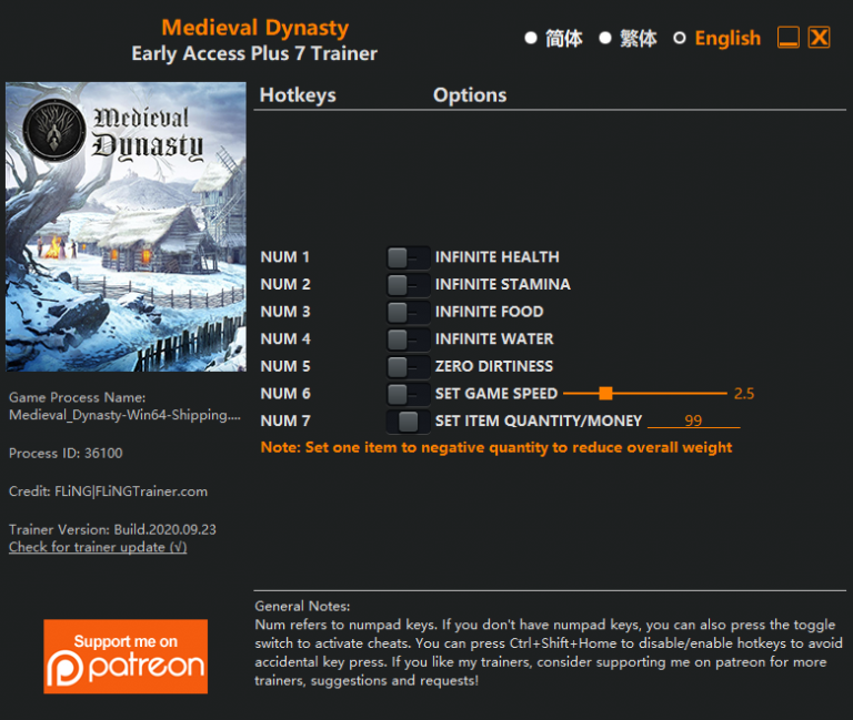 Medieval Dynasty v2020.09.23 Trainer +7