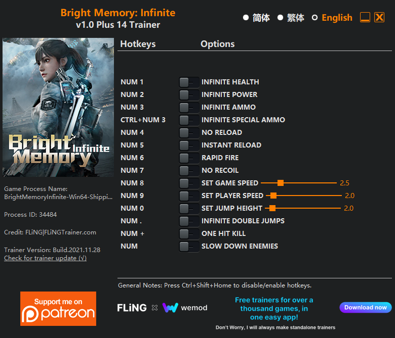 Bright Memory: Infinite Trainer +14