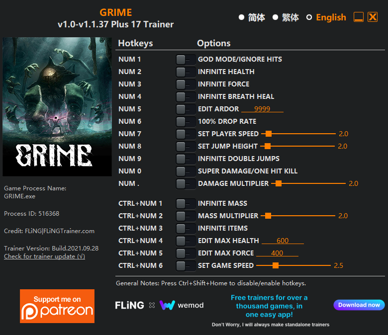 GRIME v1.1.37 Trainer +17