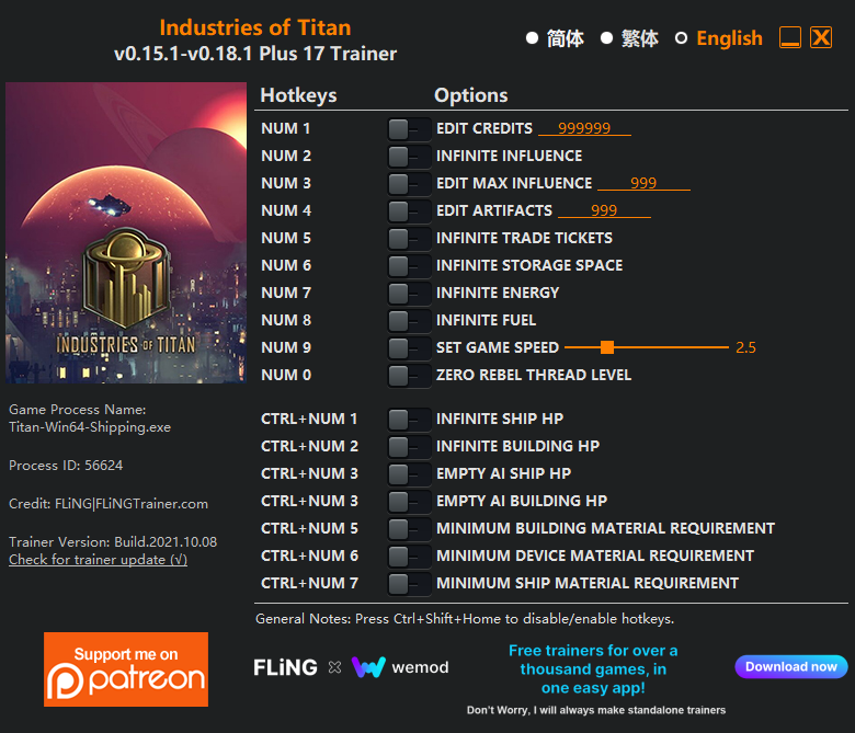 Industries of Titan v0.18.1 Trainer +17
