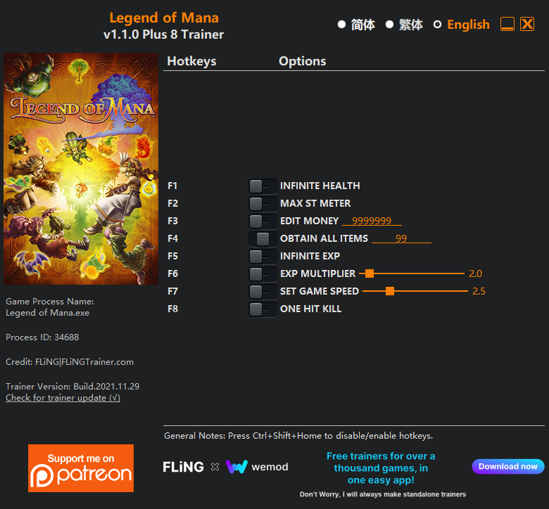 Legend of Mana v1.1.0 Trainer +8