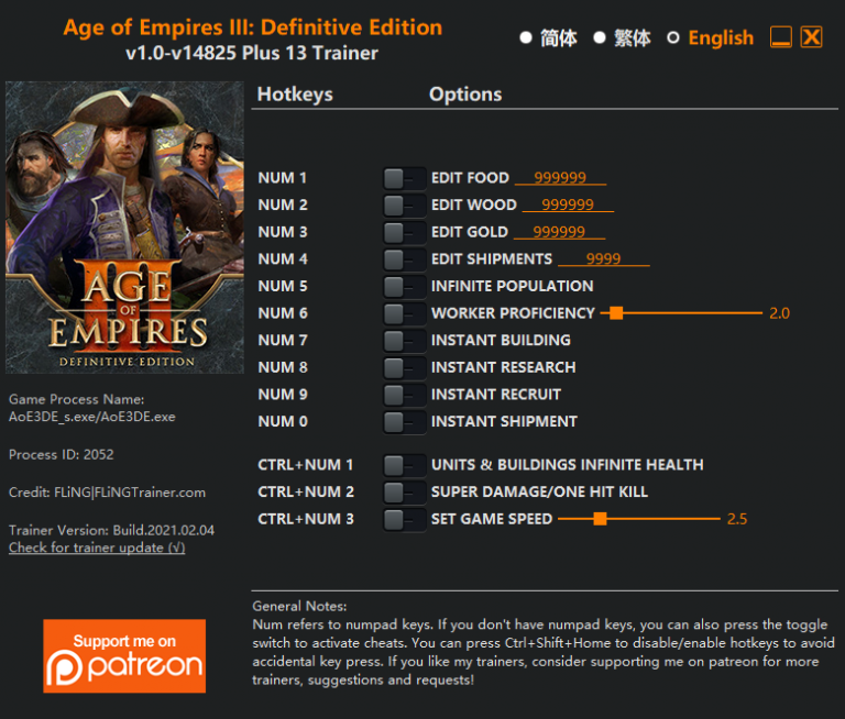 Age of Empires III: Definitive Edition v2021.02.04 Trainer +13