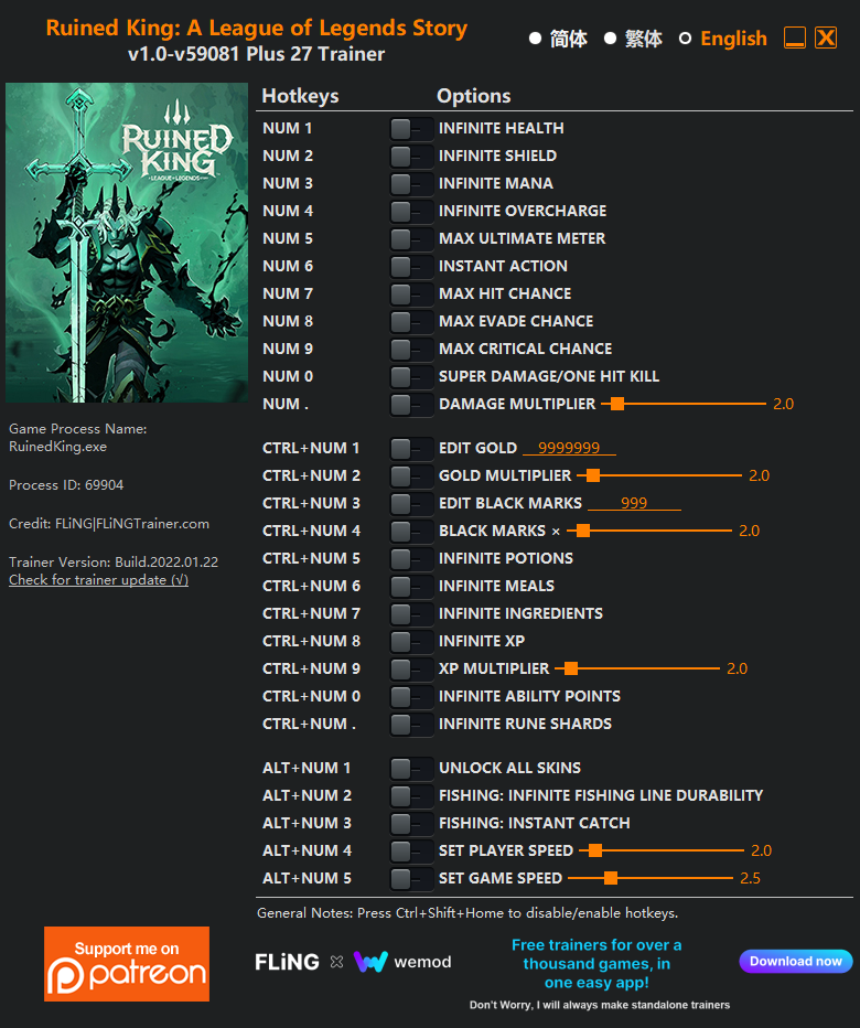 Ruined King: A League of Legends Story v59081 Trainer +27