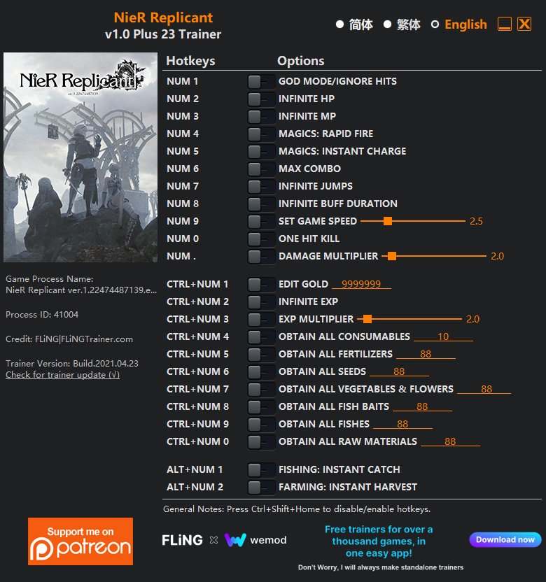 NieR Replicant Trainer +23