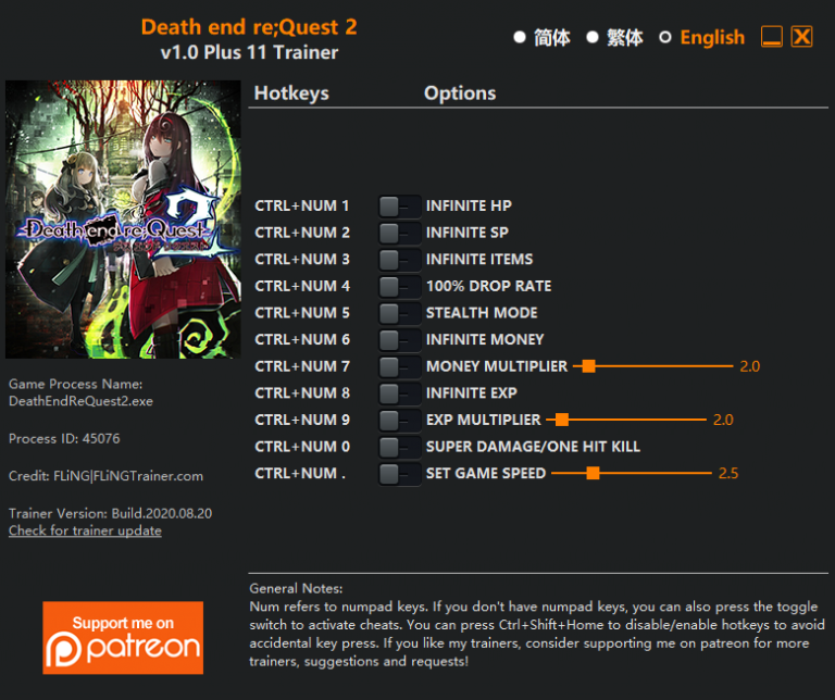 Death end re;Quest 2 Trainer +11