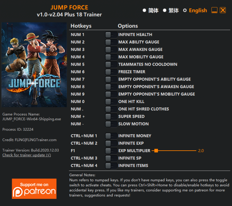 JUMP FORCE v2.04 Trainer +18