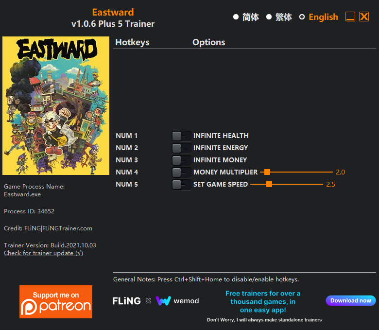 Eastward v1.0.6 Trainer +5