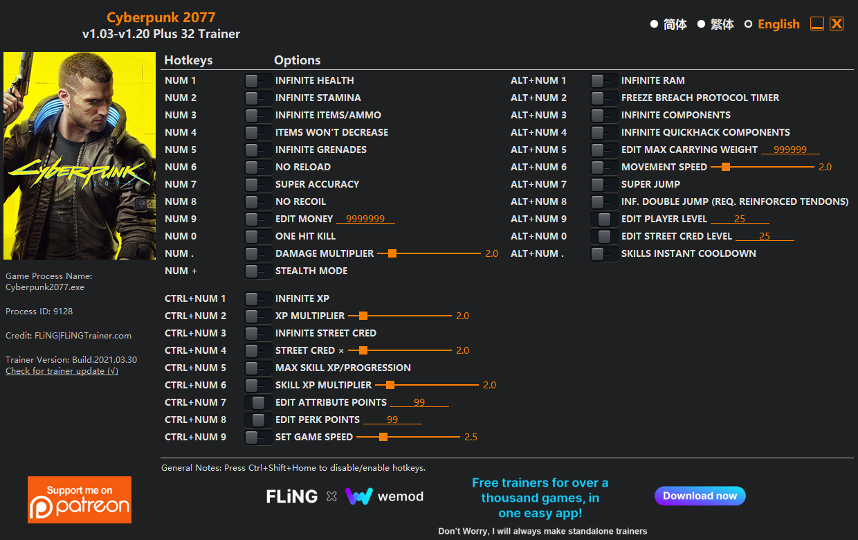 Cyberpunk 2077 v1.2 Trainer +32