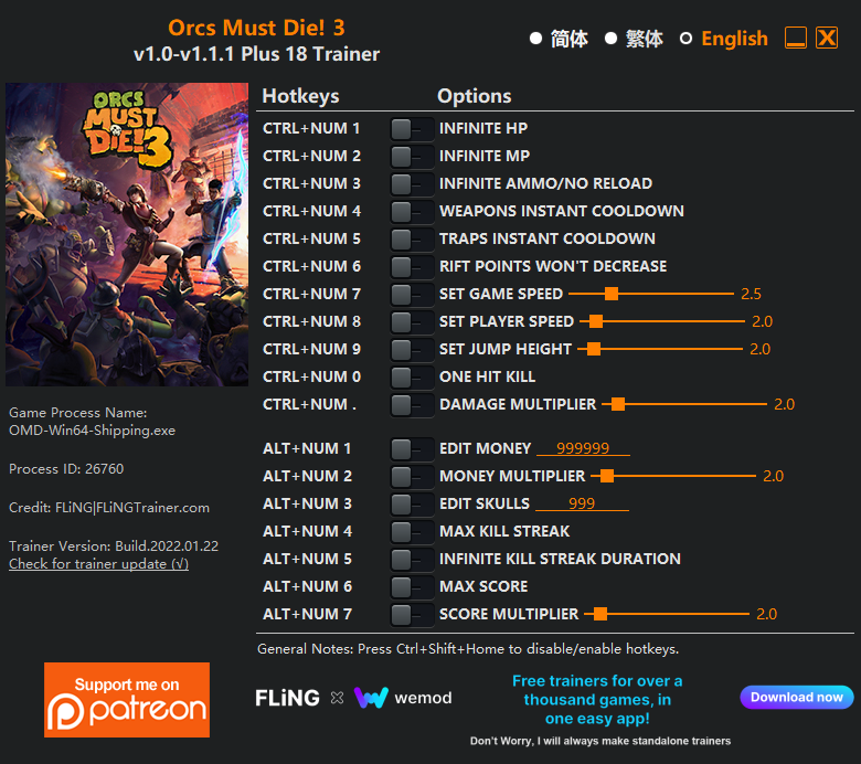 Orcs Must Die! 3 v1.1.1 Trainer +18