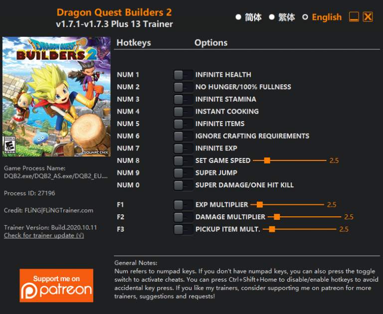 Dragon Quest Builders 2 v1.7.3 Trainer +13