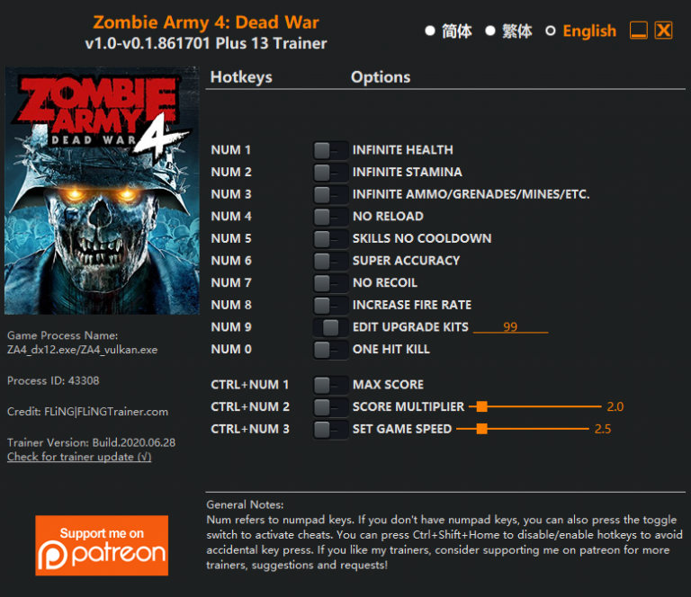 Zombie Army 4: Dead War v0.1.861701 Trainer +13