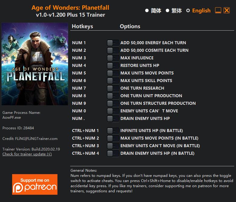 Age of Wonders : Planetfall v1.200 Trainer +15