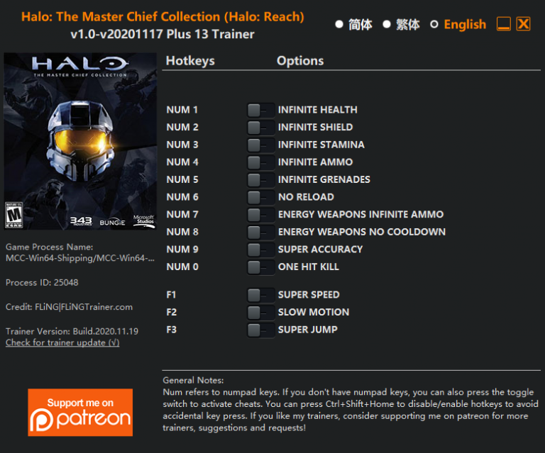 Halo: The Master Chief Collection (Halo: Reach) v2020.11.17 Trainer +13