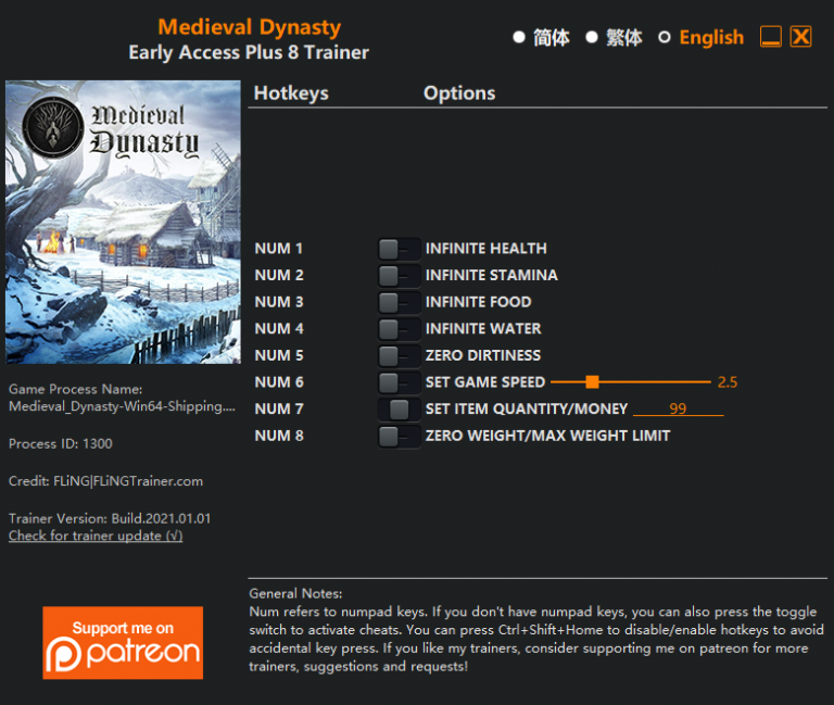 Medieval Dynasty v2021.01.01 Trainer +8