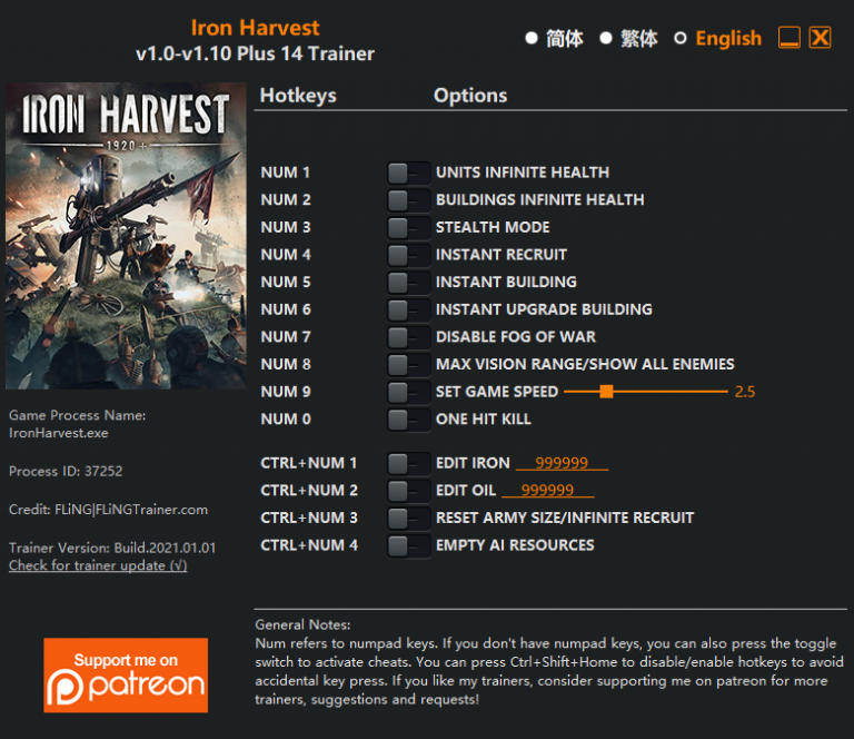 Iron Harvest v1.10 Trainer +14