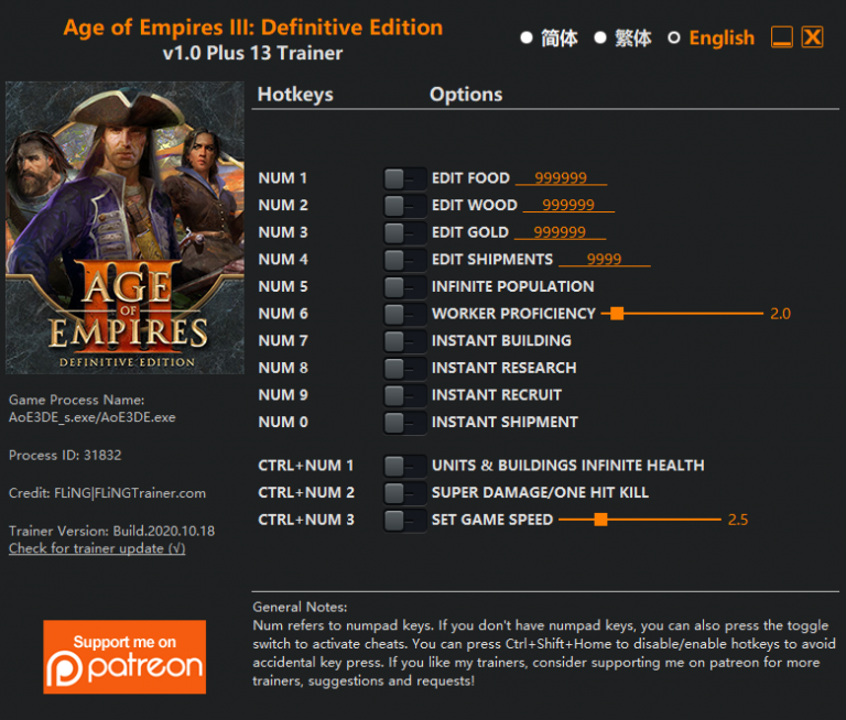 Age of Empires III: Definitive Edition Trainer +13