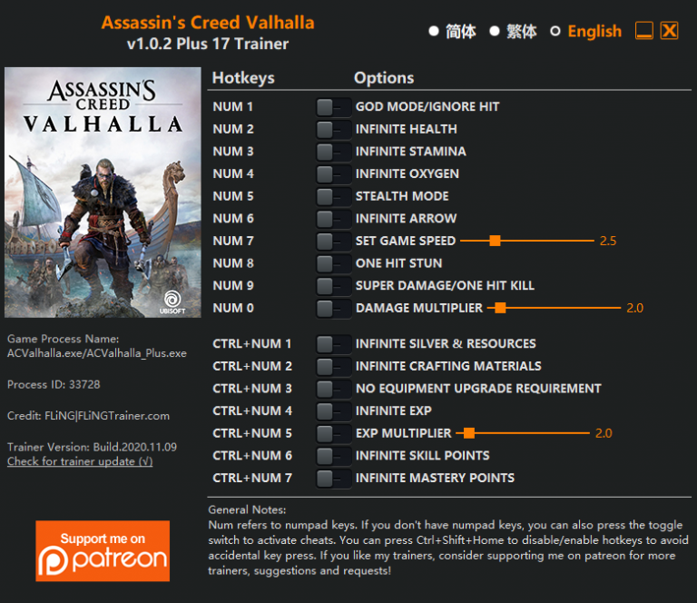 Assassin's Creed Valhalla v1.0.2 Trainer +17