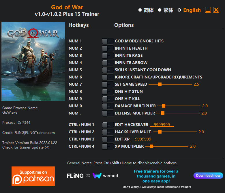 God of War v1.02 Trainer +15