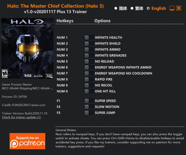 Halo: The Master Chief Collection (Halo 3) v2020.11.17 Trainer +13