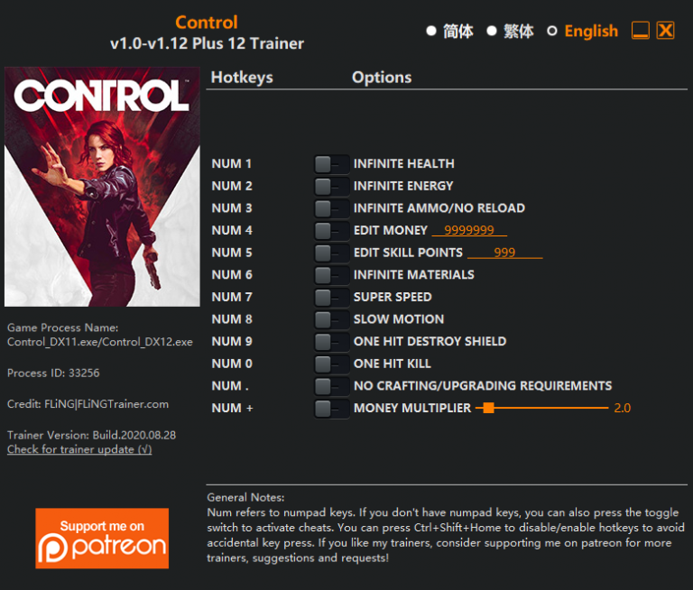 Control: Ultimate Edition v1.12 Trainer +12