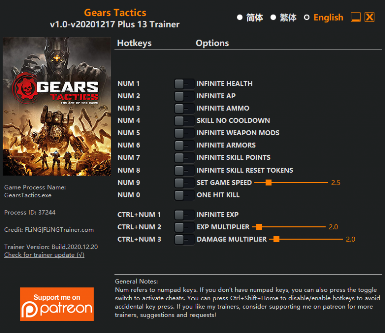 Gears Tactics v17.12.2020 Trainer +13