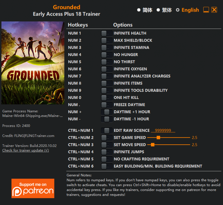 Grounded v2020.10.02 Trainer +18