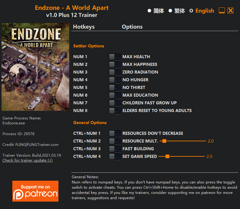 Endzone: A World Apart Trainer +12