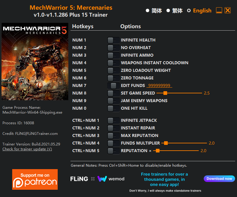 MechWarrior 5: Mercenaries v1.1.286 Trainer +15