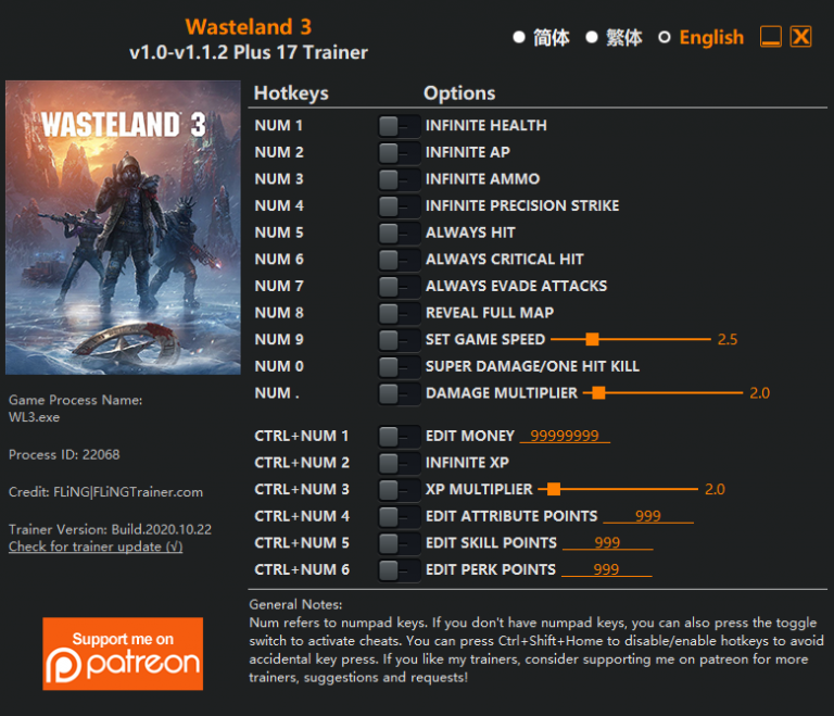 Wasteland 3 v1.1.2 Trainer +17