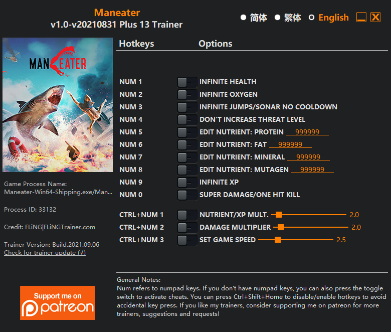 Maneater v2021.08.31 Trainer +13