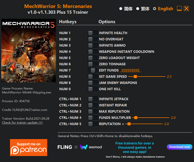 MechWarrior 5: Mercenaries v1.1.303 Trainer +15