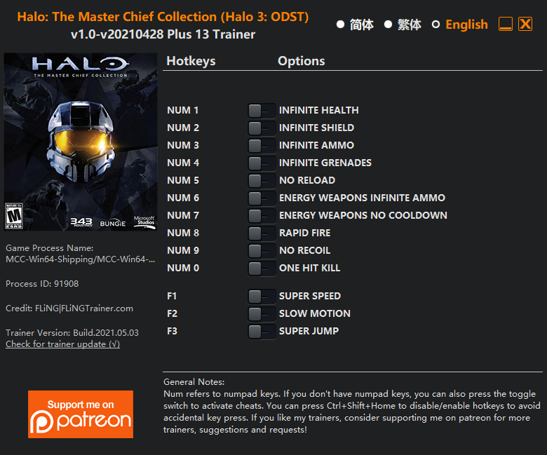Halo: The Master Chief Collection (Halo 3: ODST) v2021.04.28 Trainer +13