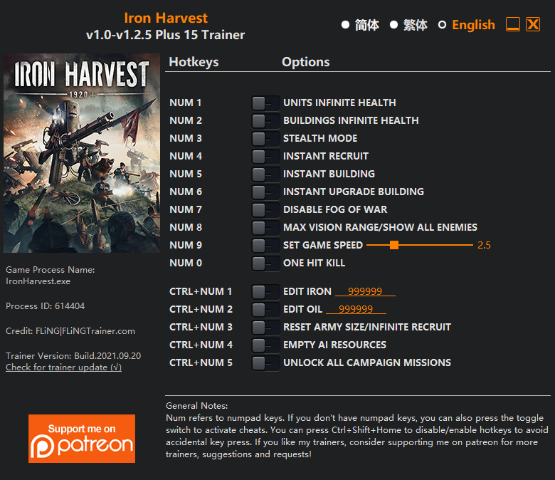 Iron Harvest v1.2.5 Trainer +15