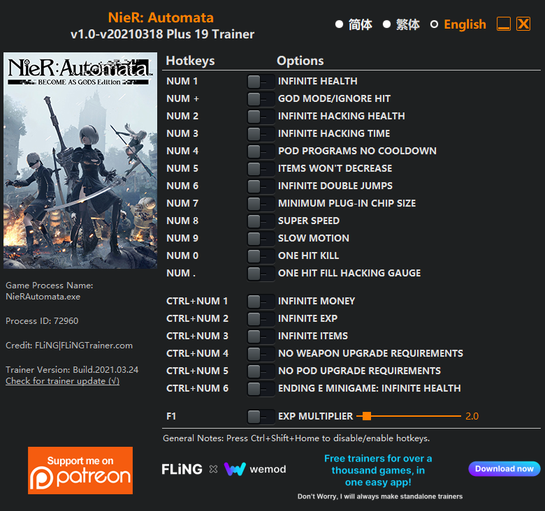 Nier Automata: Become as Gods Edition v20201.03.18 Trainer +19