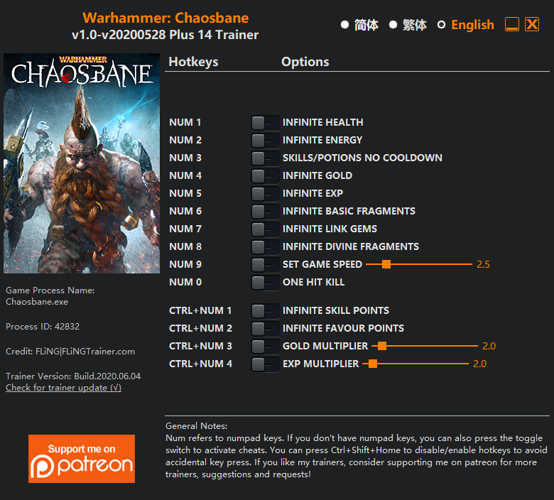 Warhammer: Chaosbane Trainer +14