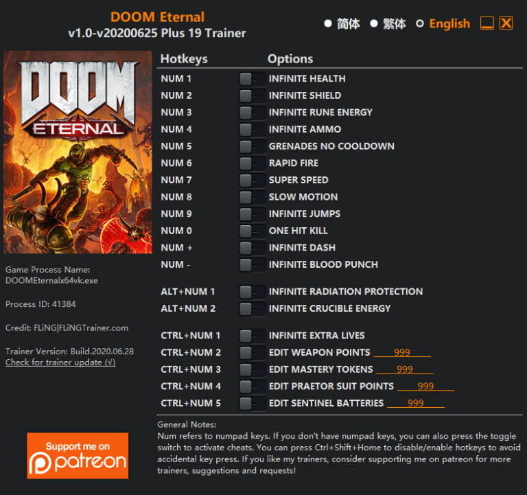 Doom Eternal v06.25.2020 Trainer +19