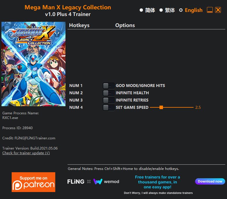 Mega Man X Legacy Collection Trainer +4