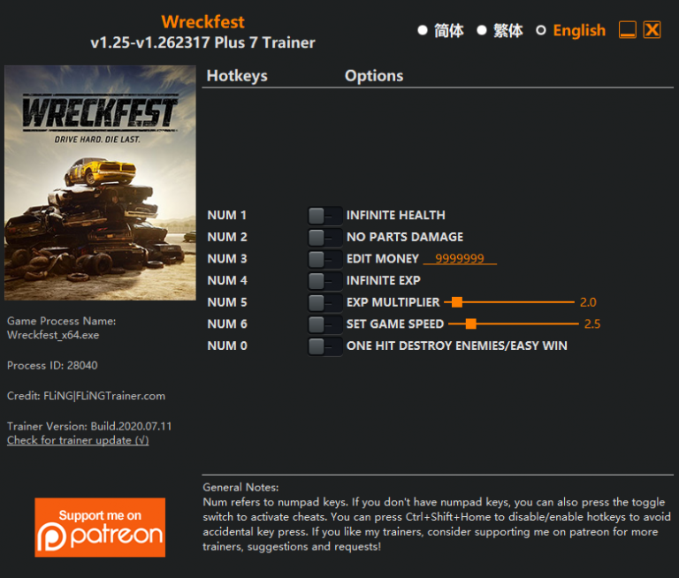 Wreckfest v1.262317 Trainer +7