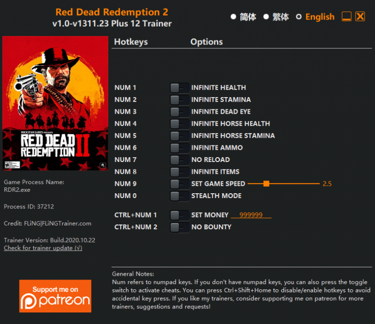 Red Dead Redemption 2 v1311.23 Trainer +12