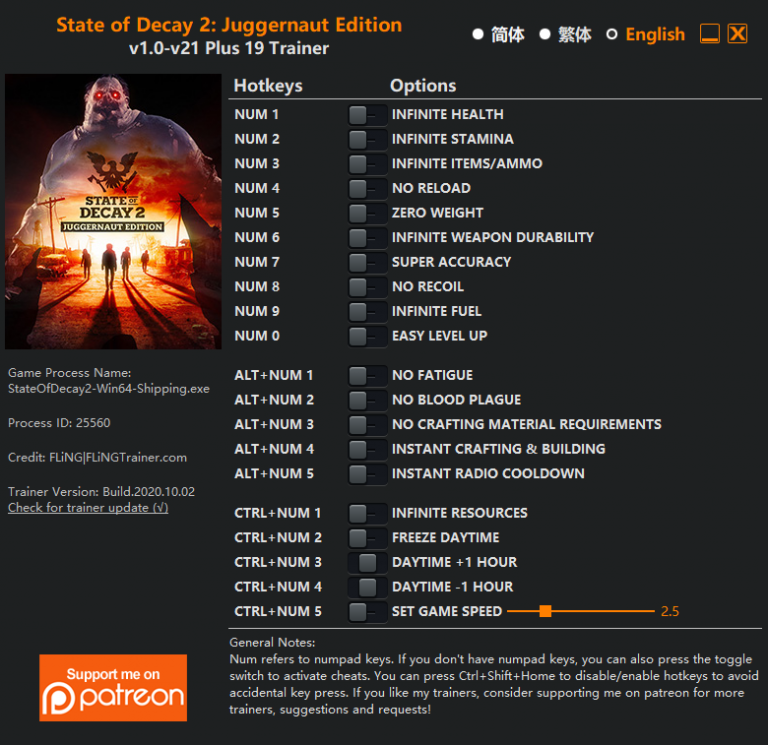 State of Decay 2: Juggernaut Edition v1.0 - v21 Trainer+ 19