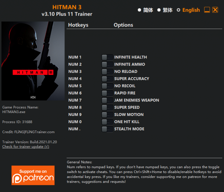 Hitman 3 v3.10 Trainer +11